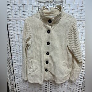 Color Me Cotton women’s size‎ M button up light jacket. Ivory EUC